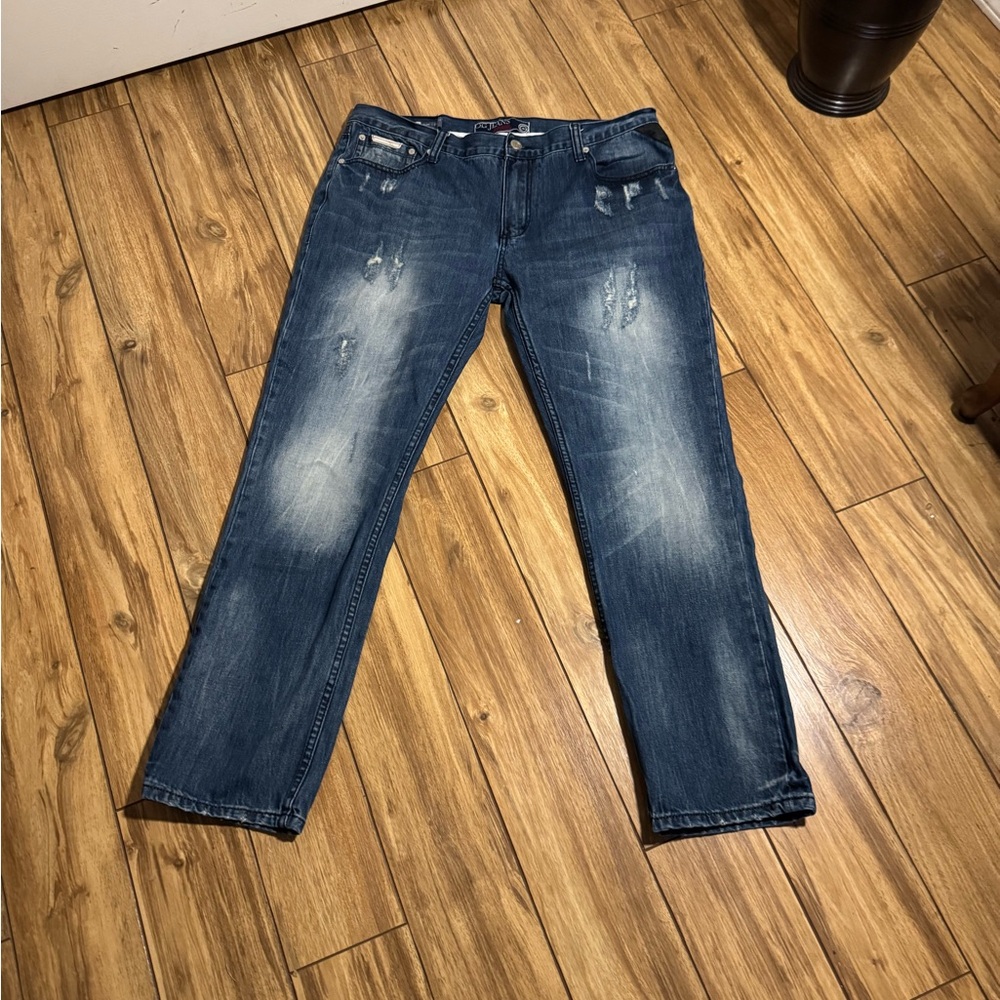 Men's Distressed Blue Straight Jeans